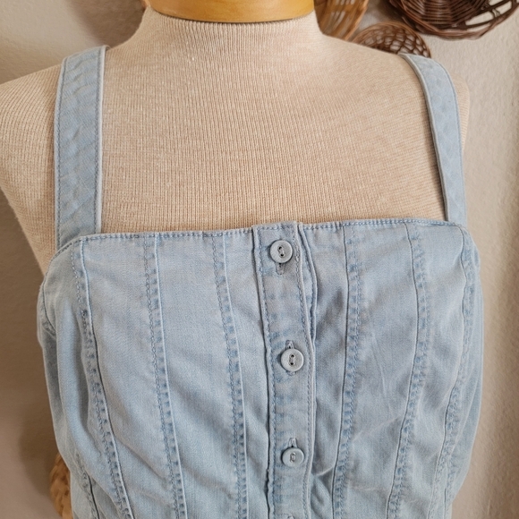 White House Black Market Light Blue Denim Peplum Top Sz 14 - Picture 6 of 10